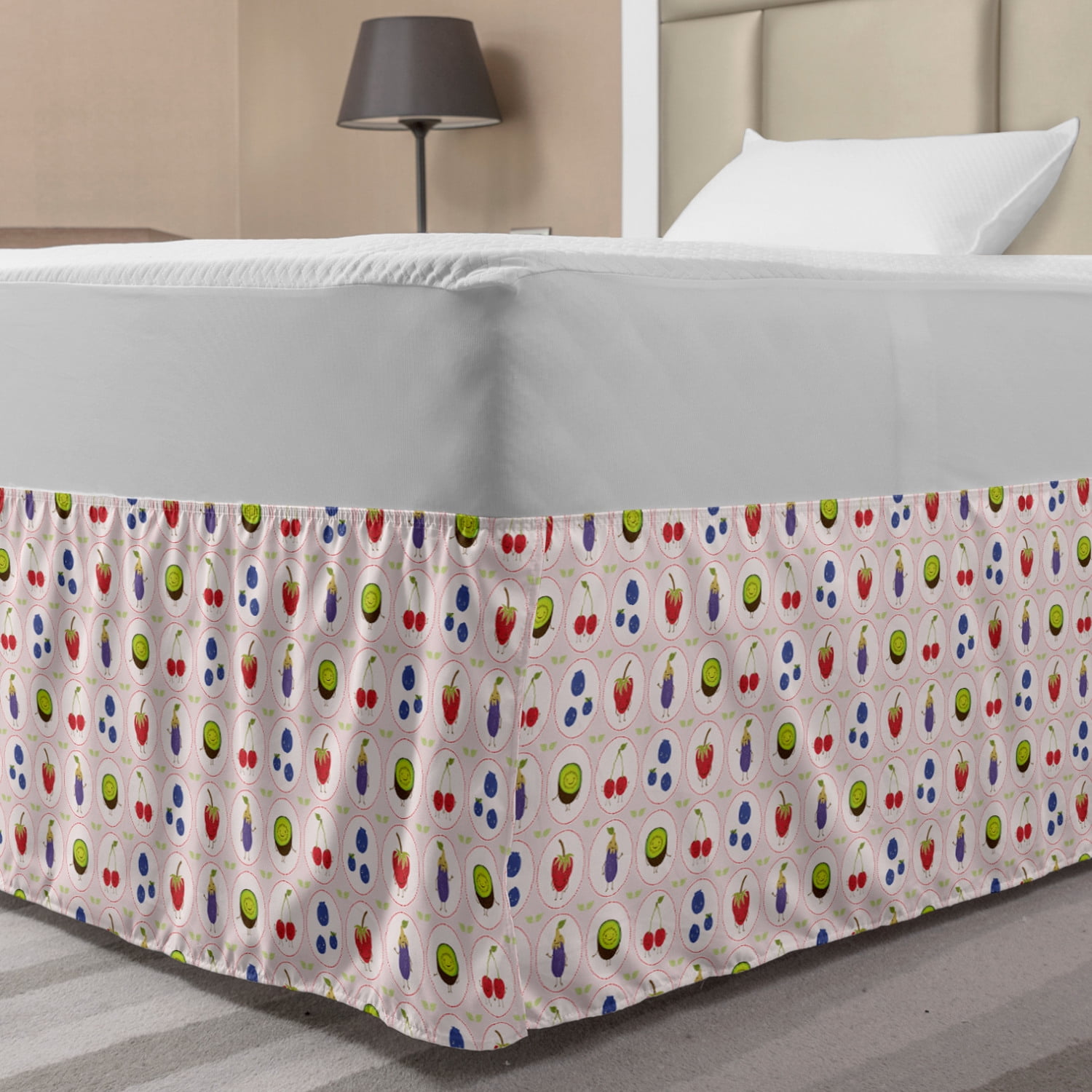Fruit Bed Skirt, Fresh Raw Food Cherries Kiwi Plum Eggplant Print