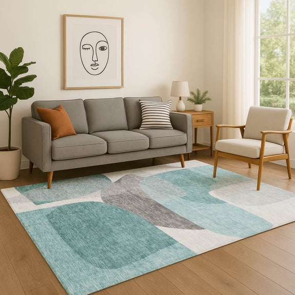 Addison Rugs Mayfield Premium Machine Washable Transitional Blocks Teal Rectangle Rug, 10' X 14' Machine Washable Transitional Blocks Teal Oversized Sherpa Throw Blanket