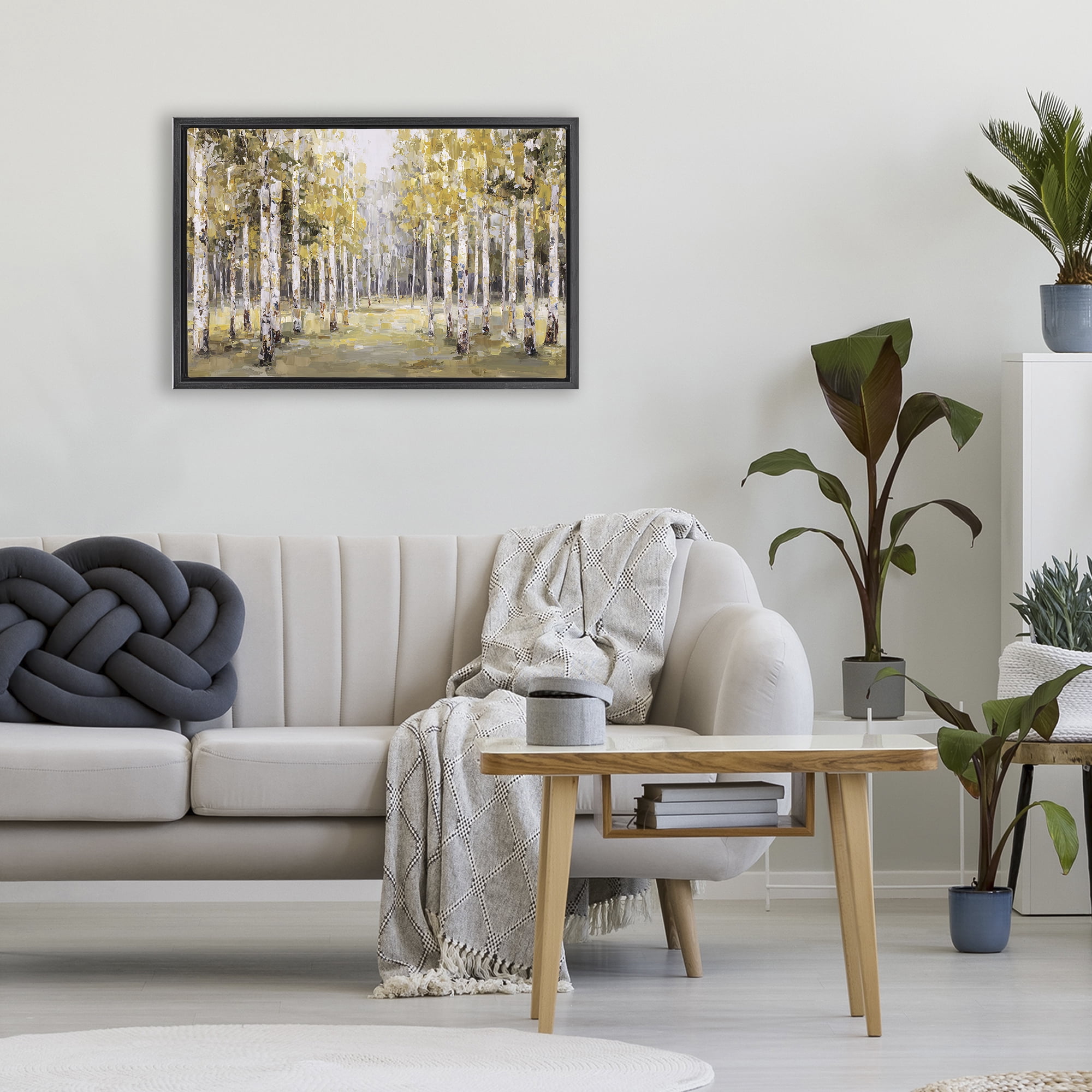 Stupell Industries Impressionist Birch Trees & Fall Leaves Black Framed Floater Canvas Wall Art, design by Jacky Ngan