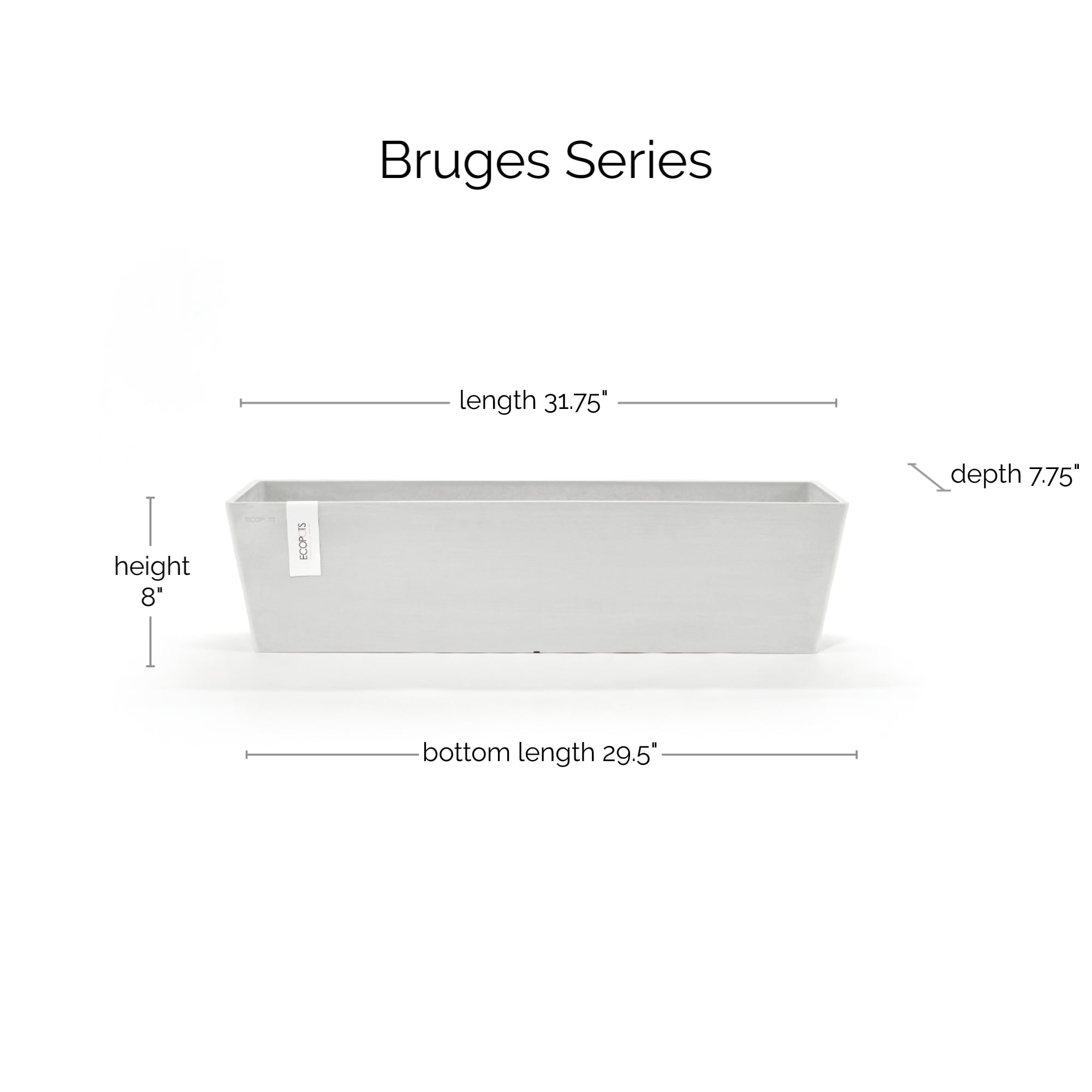 Ecopots Bruges Durable Modern Rectangular Indoor/Outdoor Recycled Based Composite Flower Pot Planter, Pure White, 31.5"
