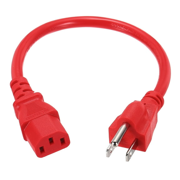 Uxcell 1ft 18 AWG Red 18/3 Universal Power Cord C13 to NEMA 5-15P 10A 125V 3-Prong Extension Power Cord