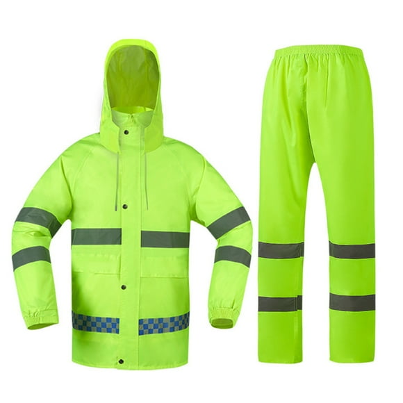 Raincoat and Rain Pants Set for Women, Reflective Safety Design, Polyester Waterproof Fabric, Hooded Rainwear, Full Coverage Fit, Lightweight Outdoor Gear