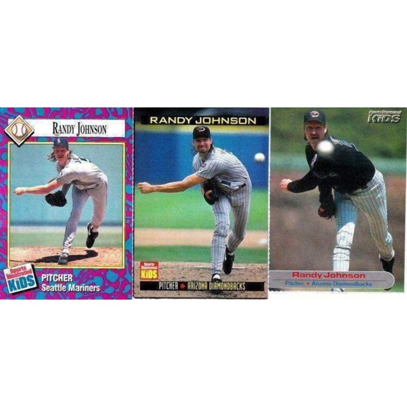 Collectible Randy Johnson Seattle Mariners and Arizona Diamondbacks 1993, 1999 and 2001 Sports Illustrated for Kids Cards, Set of 3