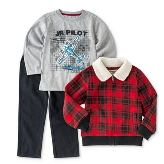 Kids Headquarters Infant Boys 3 Piece Pilot Outfit Pants Shirt Plaid Jacket 24m
