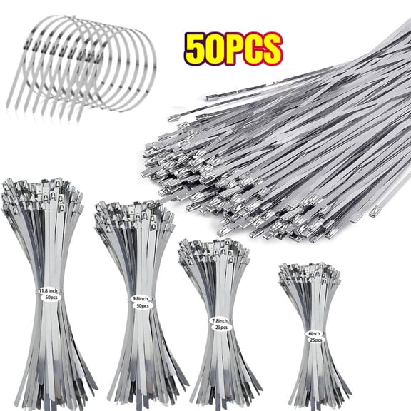 304 Stainless Stee Metal Zip Ties, 4 Size Of 11.8 Inch 9.8 Inch 7.8 Inch 6Inch Multi-purpose Metal Cable Ties-Suitable for Outdoor Chain