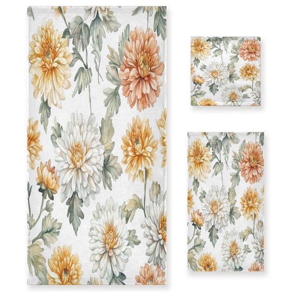 Three-Piece Towel Set Face Towel Towel Set Hand Towel Bath Towel Cotton Bath Towels Bath Towel Sets Hand Bath Towels Coral Chrysanthemums