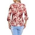thumbnail image 3 of INSPIRE CHIC V Neck Shirt for Women's Floral Prints Button Down Puff Sleeve Casual Shirt S Beige Red, 3 of 6