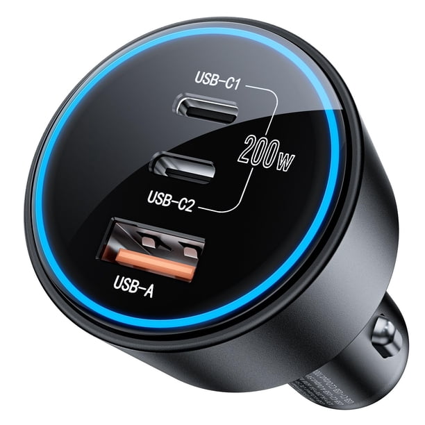 Cargador de coche ROADRESS USB C de carga rápida 200 W para iPhone Galaxy