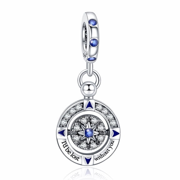 925 Sterling Silver Charm for Bracelets Women Silver Compass “I'd be lost without you” Dangle Charm Necklace Pendant