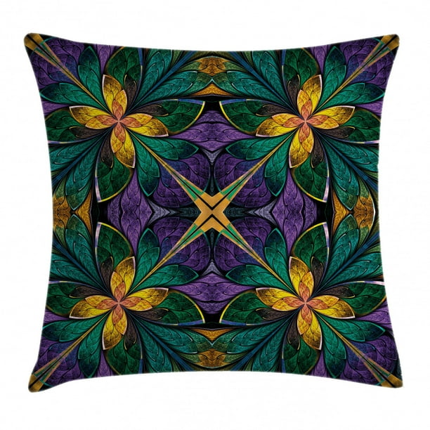 Fractal Throw Pillow Cushion Cover, Antique Ornate Symmetric Stained
