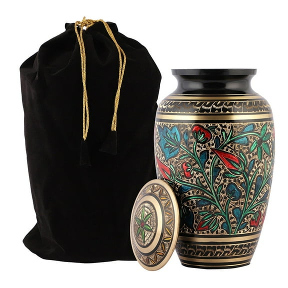 Urns for Human Ashes Adult Size Handcrafted Cremation Funeral Burial Decorative Urns with Velvet Bag – Secure Screw Top Seal - Protective Coating Brass Leaf 200Cu/In