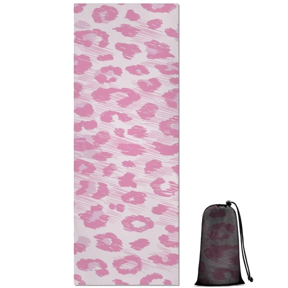 Pink and Pink Of Leopard Print Hot Yoga Mat Towel Non Slip for Hot Yoga - Quick-Drying Yoga Mat Cover with 4 Corner Pockets with Travel Bag - Hot Yoga Towel Non Slip 70"x26"