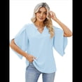 thumbnail image 2 of Blusa Holgada de con Cuello en V y Mangas 3/4 con Volantes para Mujer, Color Azul , Talla S, 2 of 7