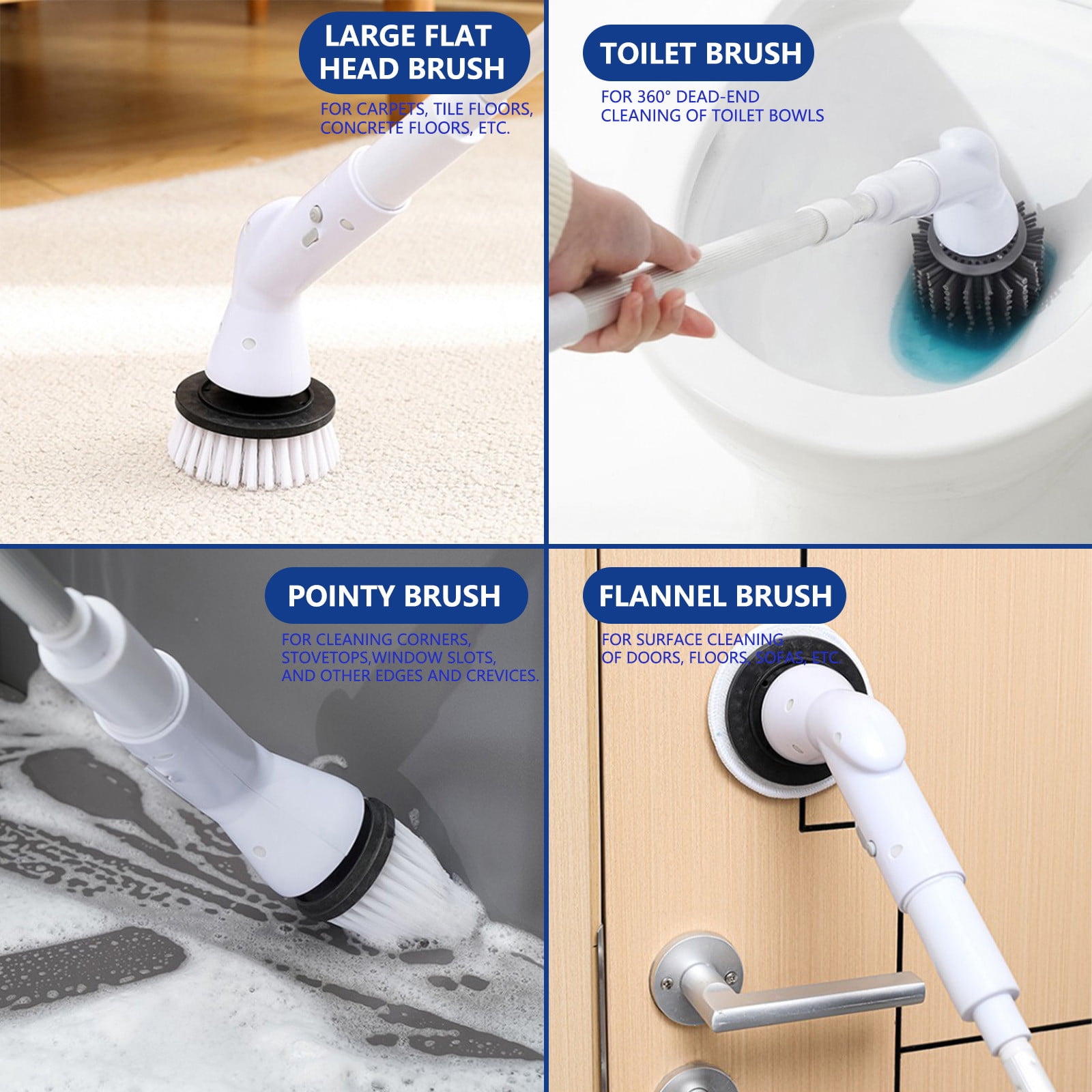 Dpityserensio Electric Spin Scrubbers,Cordless Spin Scrubbers with 4 Replaceable Brush Heads and Adjust Extension Handle,Power Cleaning Brush for