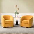 thumbnail image 2 of Velvet Swivel Barrel Chair Set of 2 Wood Frame Metal Base Upholstered Club Accent Armchair Yellow, 2 of 6
