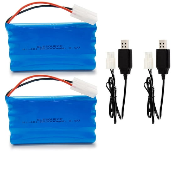 GLESOURCE(2 Pack 9.6V NiMH Battery Pack 2000mAh RC Battery with Standard Tamiya Connector for RC Car, Robots with (2PCS) USB Charging Cable