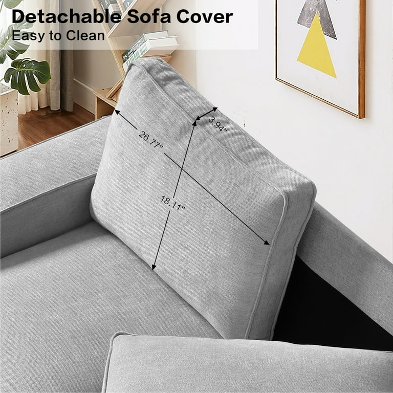 71.25 Modern Chenille Sofas Couches for Living Room, Deep Seat Sofa with  Square Armrest, Removable Low-Back Sofa Cushion and Detachable Sofa