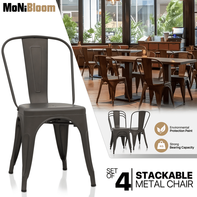 Topeakmart 4-Pack Metal Dining Chairs - Stackable Indoor/Outdoor Bistro Cafe Side Chairs, 18"H (Set Of 4)