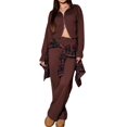 thumbnail image 3 of Women'S 2 Piece Outfits Casual Lapel Zip Sweatshirts and Wide Leg Pants Tracksuit Sets Brown L, 3 of 7
