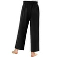 thumbnail image 3 of Fesfesfes Girls High Waist Wide Leg Pants with Pockets,Flowing Loose Casual Trousers for Ages 4-14 Years,Solid Color Summer Wear(Black,4-5 Years), 3 of 5