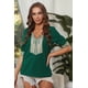 thumbnail image 3 of ABPHQTO Blusa de mujer verde con cuello en V profundo y media manga con parche bordado, 3 of 5
