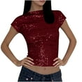 thumbnail image 2 of Ailaofu Women's Round Neck Glitter Sequins Shirts Top Casual Cap Sleeve Party Tee Tops, 2 of 6