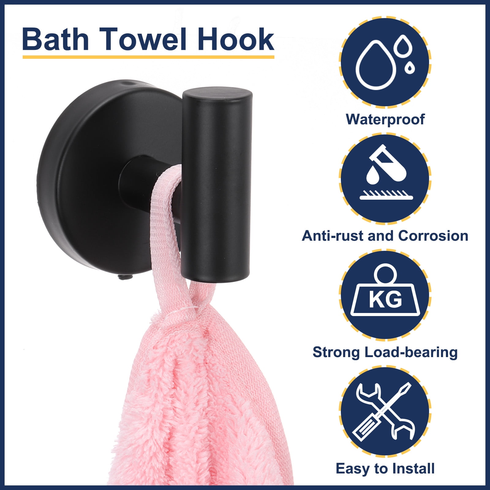 Unique Bargains Bath Towel Hook Stainless Steel Coat Hook Wall Mount Robe Black