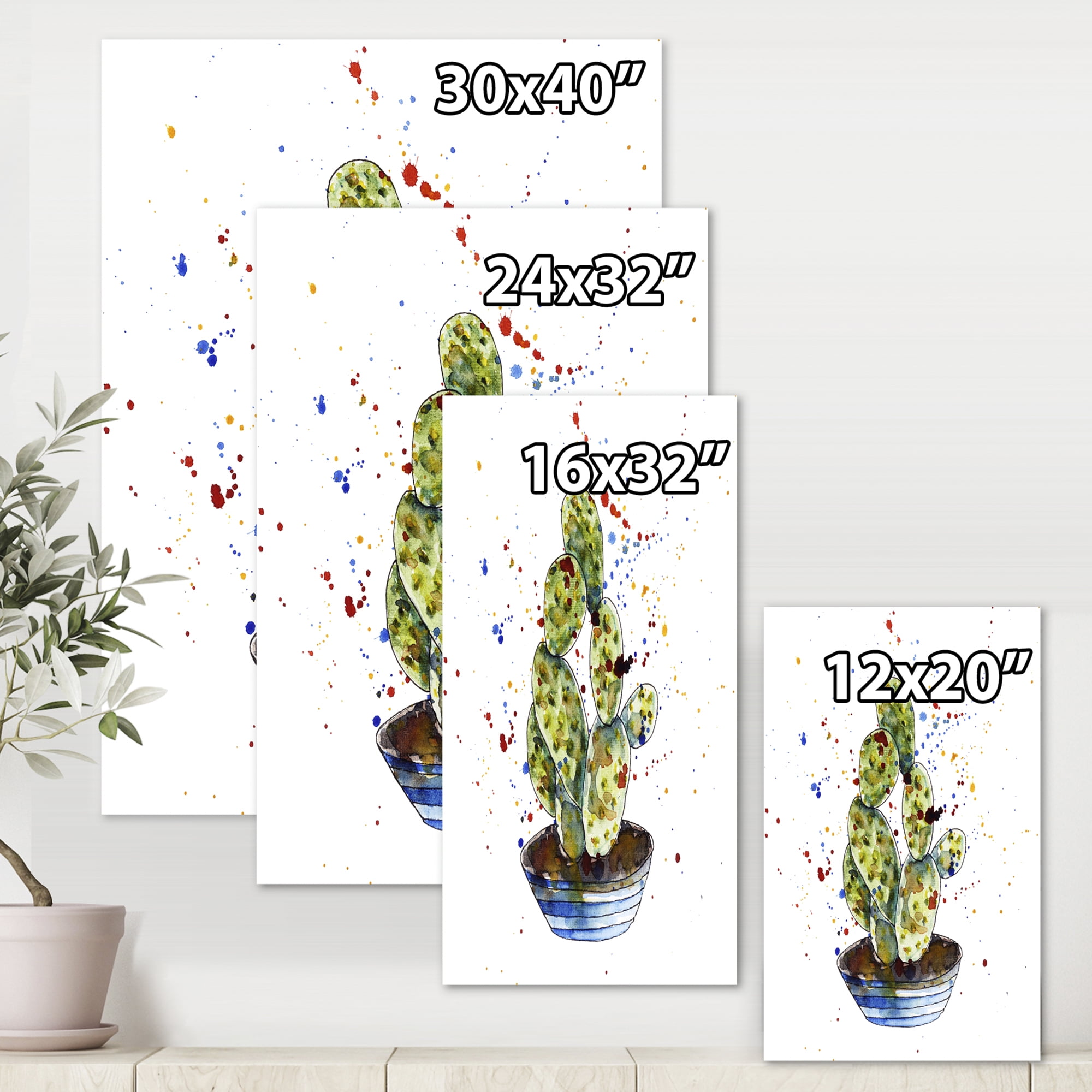 Designart ' Abstract Cactus Houseplant ' Traditional Canvas Wall Art Print