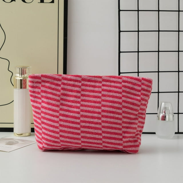 FcBaudy Closet Organizers and Storage Woolen Knitted Bag Striped Color-blocked Cosmetic Bag Pattern Cosmetic Bag Portable Cosmetic Bag Ins-style Pencil Case Polyester makeup pouch
