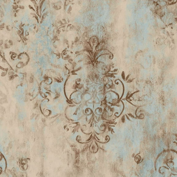 Boho Peel and Stick Wallpaper Vintage Damask Light Blue Brown Tones Textured Contact Paper 17.7in x 9.8ft Wallpaper Removable Self Adhesive Wall Paper for Bedroom
