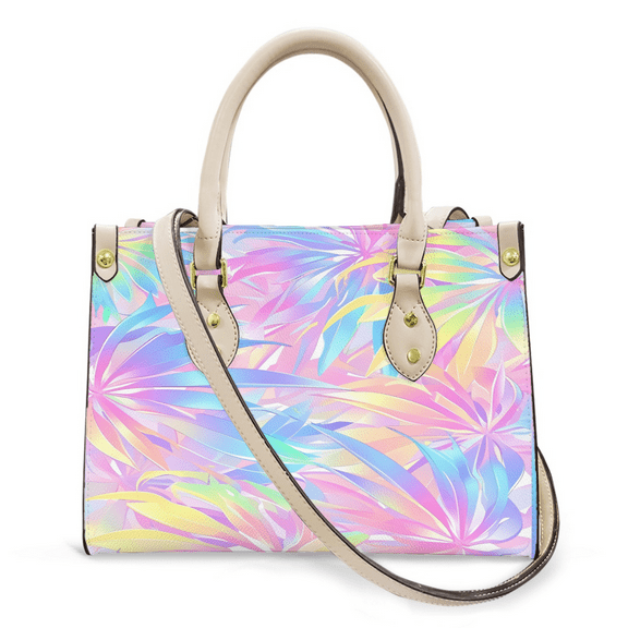 Purse Tote Bag for Women Leather Handbag, Satchel Shoulder Crossbody Top Handle Bags for Work Travel, Colorful Tropical plant, WHITE