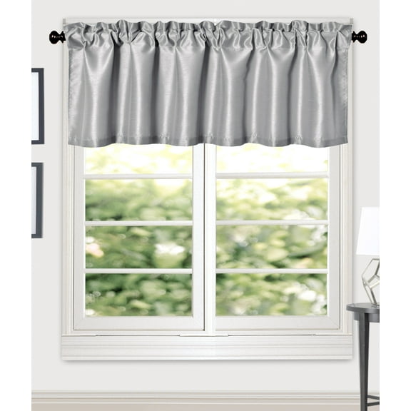 Aiking Home (Pack of 2 ) Solid Faux Silk Window Valance, 56 By 16 Inches, Silver