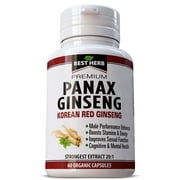 Premium Panax Korean Red Ginseng 1000mg 60 Vegan Pills Premium Ginsenosides for Performance Energy, Focus, Vitality & Immune Support