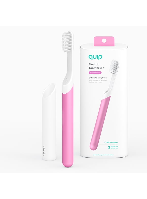 quip Electric Toothbrush, Built-In Timer + Travel Case, Magenta Plastic
