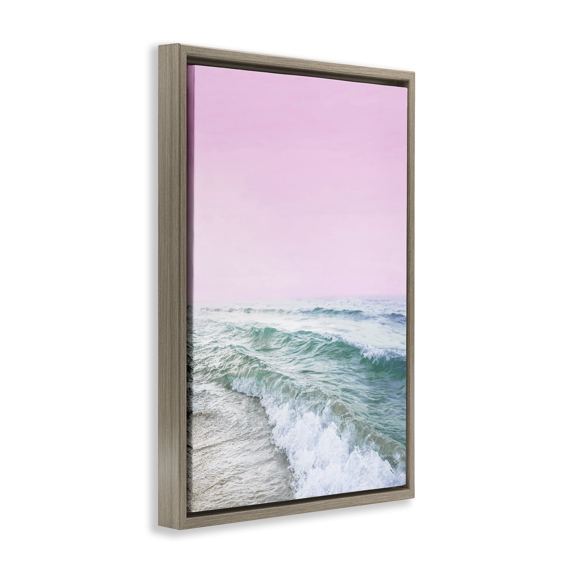 Stupell Industries Pink Winter Sea Coastal Photography Brown Floater Framed Canvas Art Print Wall Art, 17 x 25