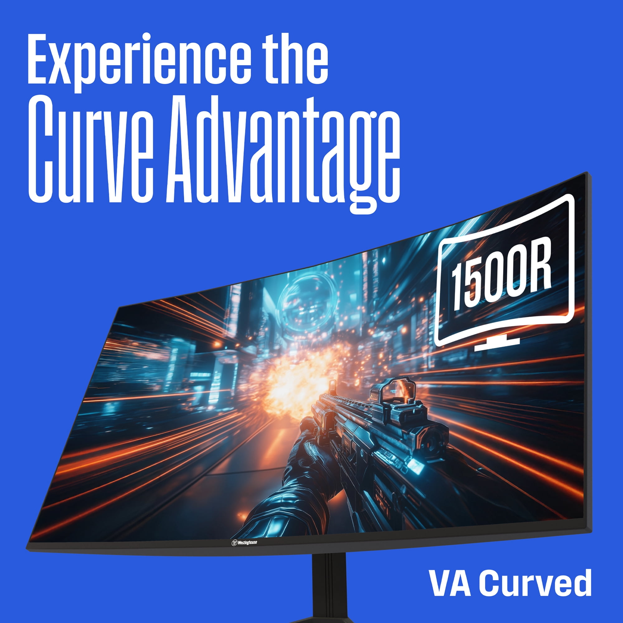 Westinghouse 24 Inch Curved Gaming Monitor, 165Hz, 1ms, FHD 1080P, 3000:1 Contrast Ratio, 110% sRGB, 1500R, AMD FreeSync, Eyecare, for PC Games with Built-in Speakers, VESA, DisplayPort, HDMI