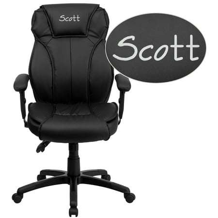 Flash Furniture Personalized High Back Black LeatherSoft Multifunction Executive Ergonomic Office Chair with Lumbar Support Knob and Arms
