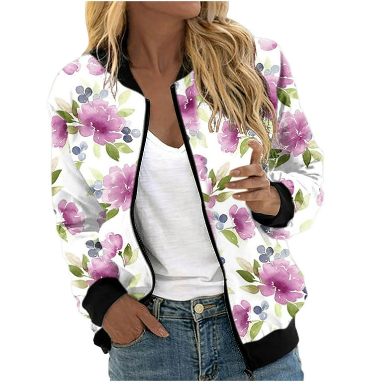 Womens Jackets Lightweight Trendy Women s Bomber Jacket Casual Coat Zip Up Outerwear Windbreaker with Pockets Summer Jackets for Women Lightweight