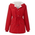 thumbnail image 1 of 2DXuixsh Manteaux pour Femmes Mode à Capuche avec Cordon de Serrage Manteau en Peluche Chaud d'Hiver Veste Rembourrée Intérieure Slim à Fermeture Éclair Rouge Taille g, 1 of 8