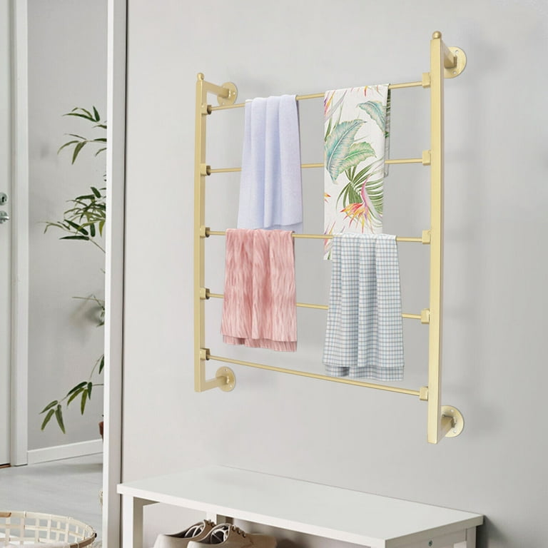 Scarf Display Stand - Metal Hijab Hangers - Floor Standing Suit Pants Rack  - Sheets Hanging Organizer Shelf (Gold 60X40X145CM)