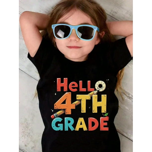 Young Boy's/Girls "Back To School Cotton Graphic Tees, Back To School Clothes Girls, Black Summer Tops With Colorful School Theme, Gift For First Day of School, educational" Girls
