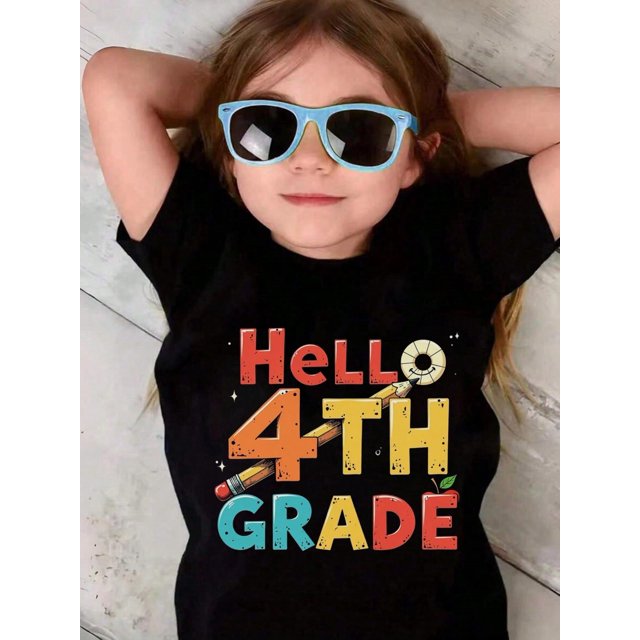 Young Boy's/Girls "Back To School Cotton Graphic Tees, Back To School Clothes Girls, Black Summer Tops With Colorful School Theme, Gift For First Day of School, educational" Girls