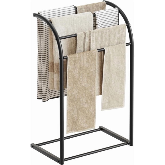 Free Standing Towel Rack, 4-Tier Blanket Rack for Bathroom, Pool Towel Stand Display and Drying Rack, Modern Towel Blanket Storage Organizer, Black