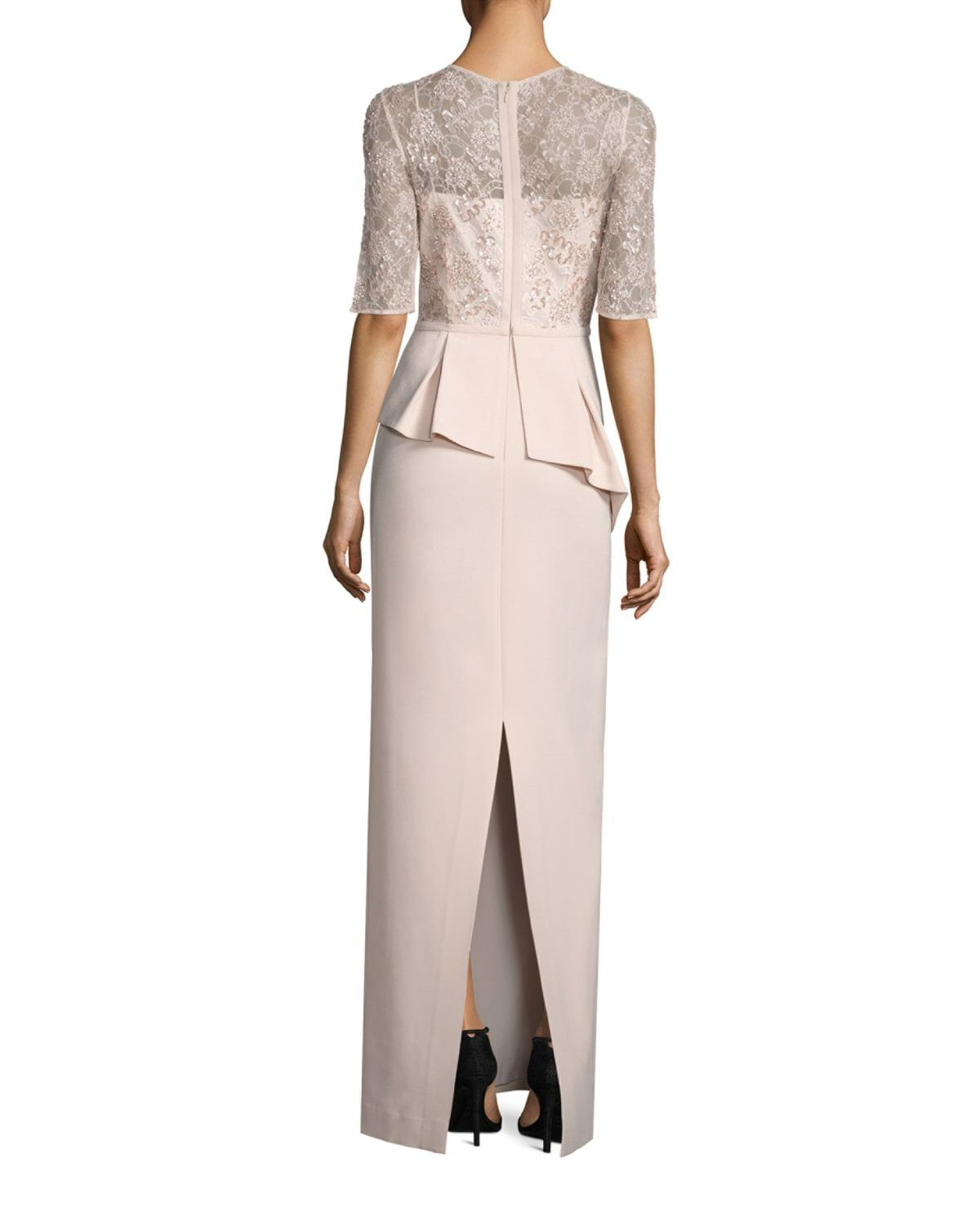 teri jon embellished lace peplum gown