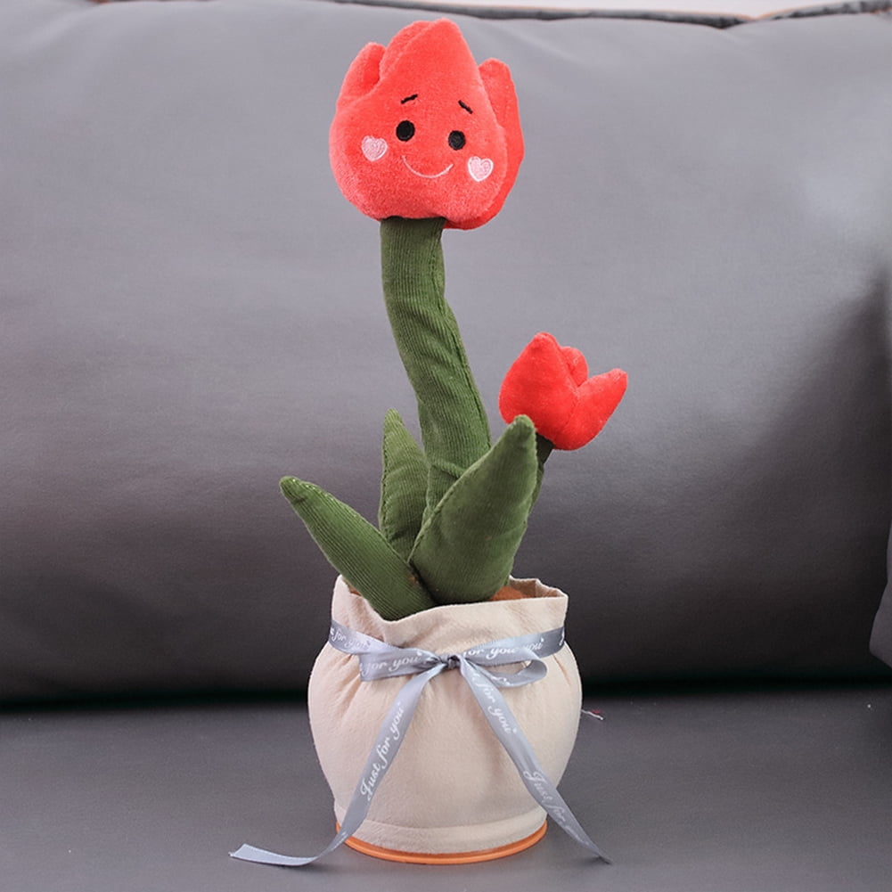 Colorful Enchanting Tulip Flower Pot Plush Toys Luminous Speaking Sing ...