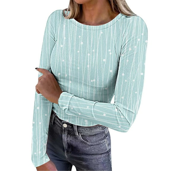 Hanen Long Sleeve Womens Tops Casual Women's Printing Casual Round Neck Long Sleeve Tops T-shirt Blouses Athletic Sweatshirts for Women