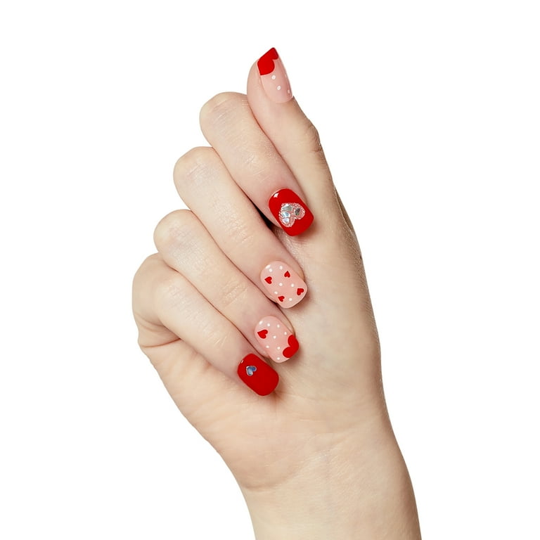 imPRESS Valentine Press-On Nails, No Glue Needed, Red, Short