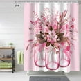 thumbnail image 2 of Shower Curtain Pink Eucalyptus Leaf Flower Shower Curtains for Bathroom Decor Stripes Jar Floral Shower Curtain Sets with Hooks Waterproof Fabric Bath Curtain Small Stall 36" X 72", 2 of 6