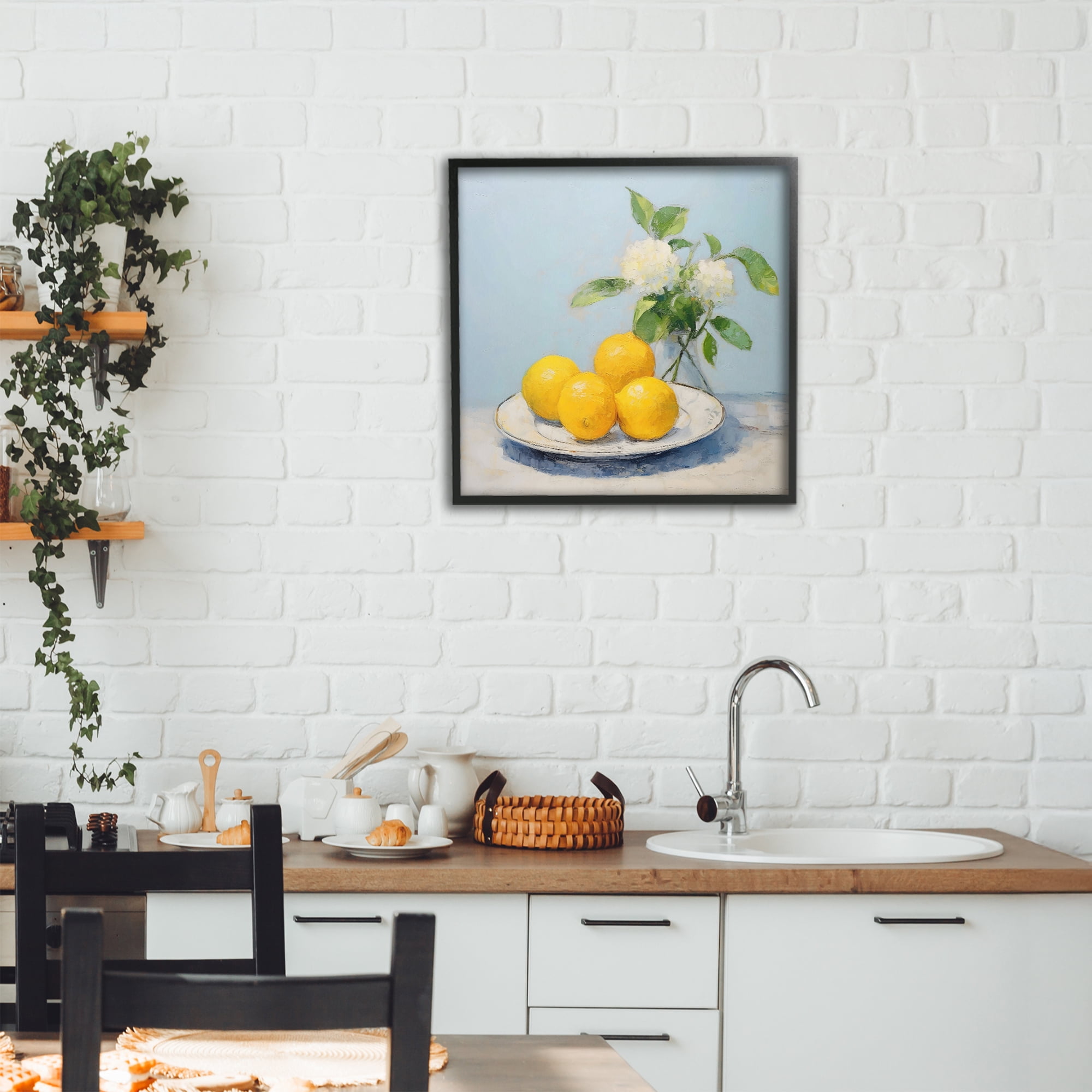 Stupell Industries Vase of Flowers and Lemons Black Framed Giclee Art, design by Creative Studio