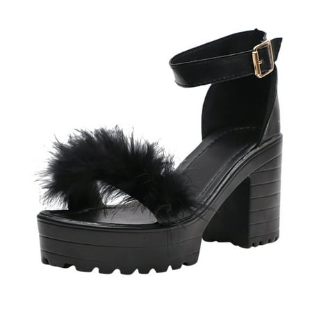 

SEMIMAY Shoes Wedges Heels Platforms High Women s Sandals Casual Toe Fashion Open Women s sandals Black